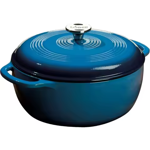 Lodge 6 Quart Enameled Cast Iron Dutch Oven with Lid Dual Handles Oven Safe up to 500° F or on Stove