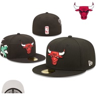 Inventory Ready NBA Chicago Bulls Fitted Hat Men's Bull Logo Fully Enclosed Flat Brimmed Cap Summer 
