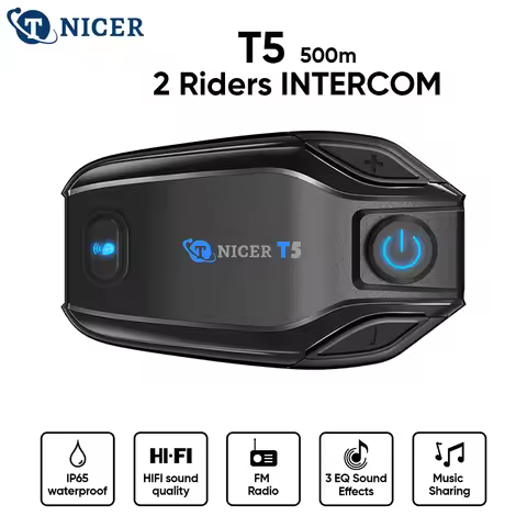 TNICER T5 Motorcycle Intercom Bluetooth helmet Headset Motorbike 2 Riders 500M Moto Group, Waterproo