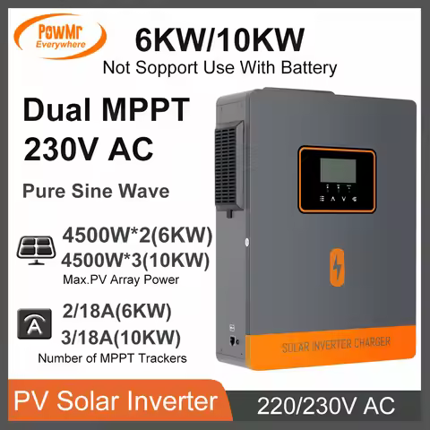 FLOWATT 6KW 10KW Hybrid Solar PV Inverter 230VAC 2 MPPT Input Pure Sine Wave LCD Dispaly Max PV Powe