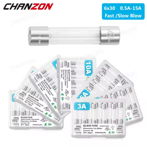 20pcs 6x30 mm Glass Tube Fuses Fast Slow Blow 6*30 6x30mm 0.5A 1A 2A 3A 4A 5A 6A 8A 10A 12A 15A 250V