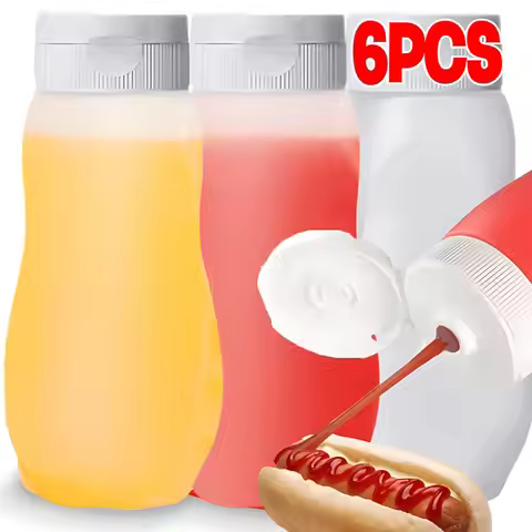 6/1PCS Kitchen Ketchup Squeeze Bottle Plastic Condiment Squeeze Squirt Bottles Dispensing Bottles fo