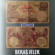 Jelek Rp 100 Rupiah Tahun 1959 seri Bunga Uang lama duit kuno kertas