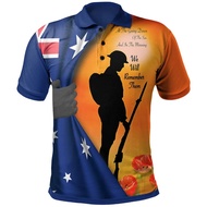 Men Lest We Forget Anzac Day Polo Shirt Australian Flag Poppy 3D Print Short Sleeve Breathable Casua