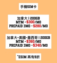 加拿大-美國-墨西哥 手機Sim卡 (有號碼和Data)