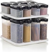 Tupperware Large and Small Spice Shaker Container Spice Rack Carousel Get it All 17pc Set in Black