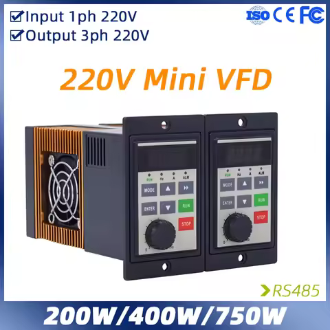 Mini VFD 220V Input 1ph 220V Output 3ph 220V 200W 400W 750W Small Motor Speed Controller Variable Fr