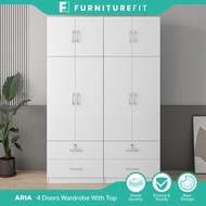 FurnitureFit ARIA Set 5X8FT Wardrobe 4 Door With 4 Drawer & Top Shelf/Almari Set 4 Pintu/ Wardrobe S