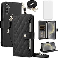 Phone Case for Samsung Galaxy A05s/A05 Wallet Cell Cover with Tempered Glass Screen Protector Strap 