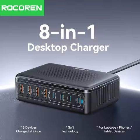 Rocoren 200W GaN Charger 8 in 1 Desktop Fast Charging For iPhone 17 Pro Xiaomi Samsung USB Type C Ch