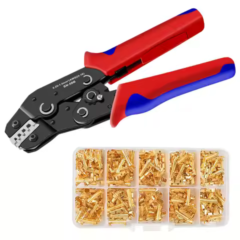 SN-58B WIre Ratchet Crimping Tool Kit 0.25-1.5mm² AWG24-16 300pcs DJ 453 U-Shaped Terminal Set Wirin
