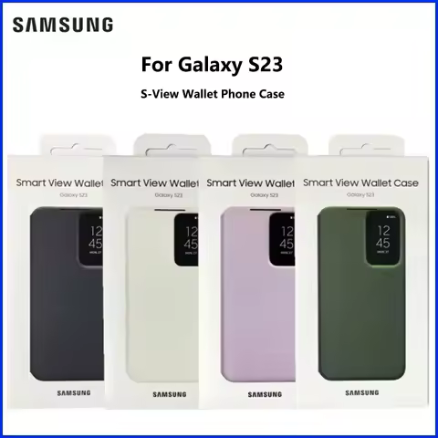 Original Samsung Galaxy S23 S-View Wallet Phone Case Protective Cover W/Card Holder Slot Finger Tap 