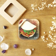 【刈包/】手繪美食杯墊/鶯歌陶瓷吸水杯墊/陶瓷杯墊/方形杯墊