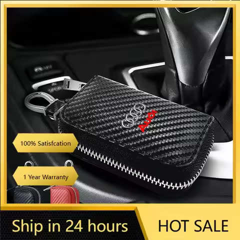2025 Hot Carbon Fiber Leather Car Logo Key Box Keychain Bag for Audi A3 A4 A5 A6 A7 Q2 Q3 Q5 Q7 TT T