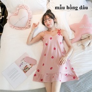 Váy ngủ Đầm ngủ hai dây có đệm ngực đầm mặc ở nhà đuôi xếp li D001( tặng kèm bịt mắt ) Nhiều Màu Si