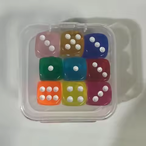 14mm/16mm Boxed 9 Pieces Dice Acrylic Throwing Dice Point Dice Set Transparent Boxed Dice Sieve for 