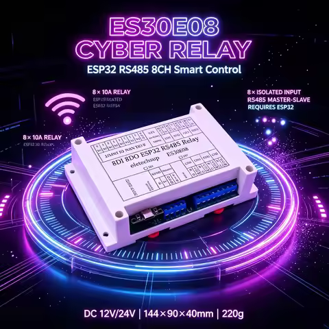 ES30E08 30-PIN ESP32 Expansion Board DC12V/24V 8-CH 10A Relay 8-CH Opto-Isolated NPN Input RS485 WIF