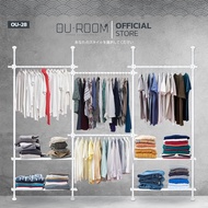 OUROOM  ราวแขวนเสื้อ ราวแขวนผ้า ราวแขวนไม่ต้องเจาะ 4 เสา 4 ราวแขวน 4 ชั้นวางเหล็ก (OU-28) ใช้แทนตู้เ