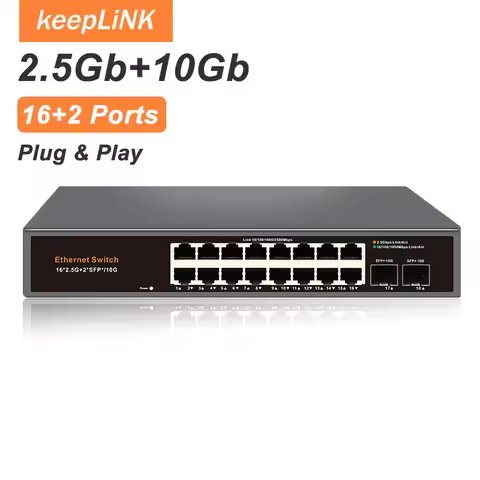 KeepLiNK 18-Port Multi-Gigabit Unmanaged Network Switch 16 X 2.5Gb Ethernet + 2 X 10Gb SFP+ for High