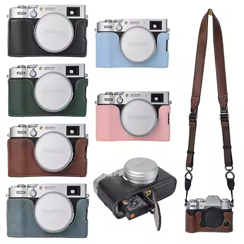 Litchi Skin PU Leather Half Body Cover for Fujifilm X100VI Fuji X100VI Camera Bag Case Battery Openi