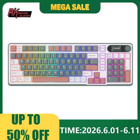 RK S98 ROYAL KLUDGE Top Mount Mechanical Keyboard TFT Screen Knob 96% RGB Backlit Tri-mode Wireless 