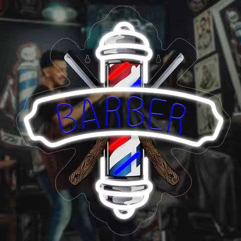1 barbershop neon sign, barbershop decoration, dimmable barber neon light, beauty salon, man cave ba