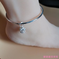 ↂ 999 Sterling Silver Adult Silver Anklet Female Pure Silver Anklet Male Solid Glossy Anklet Silver 