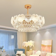 Leaves Chandelier Pendant Lights Fixture, Round Clear Crystal Decorative Lighting Fixture for Living