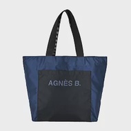 agnes b. 拼色尼龍標誌手提包- 大/深藍