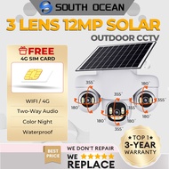 South Ocean Solar CCTV Three Len PTZ 12MP Triple Screen 10X Zoom 4G Camera Waterproof Battery Wirele