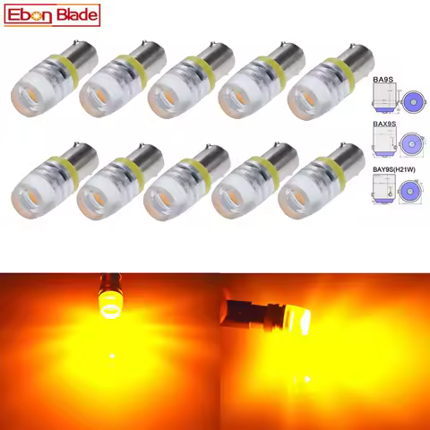 10Pcs BA9S T11 T4W BAX9S H6W BAY9S H21W Car LED Lights Bulbs COB Amber Yelow Orange Light Bulb Lamp 