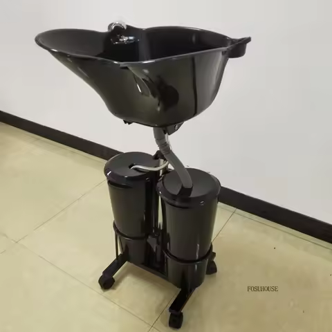 Portable Barbershop Shampoo Chair Height-Adjustable Mobile Shampoo Bowl Hair Washing Sink Suitable f