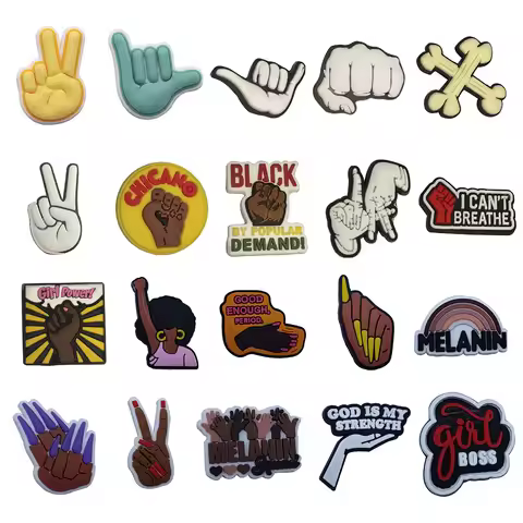 Single Sale 1Pcs Finger Gesture Girl Power Boss PVC Garden Shoe Charms Fit Wristbands Decoration Pho