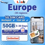 Europe Travel SIM Card 5-30 Days 3-50GB High Speed Data applicable to 30 Europe Countries UK,France,