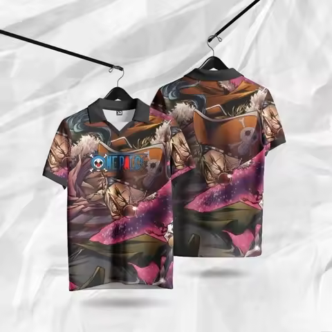 One Piece Luffy 3D Full Print Vintage Baseball Jersey Style Anime Polo Shirt Y2K Harajuku Streetwear