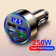 Multi-Port 5-in-1 USB C Car Charger Adapter with Voltage Display for iPhone 17/16, Samsung, Fast Cha