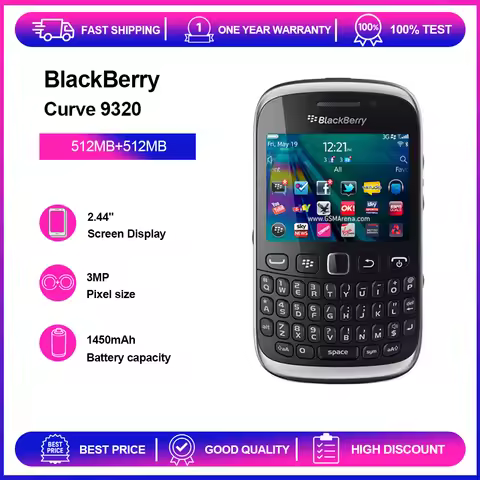 Original BlackBerry Curve 9320 2G/3G Unlocked Mobile Cell Phone Bluetooth QWERTY 2.44'' 3MP WLAN Bla