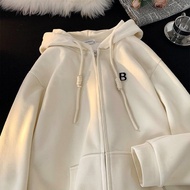 Jacket women's zip hoodie. Beautiful thick 2-layer hooded cotton fleece jacket with letter B printed