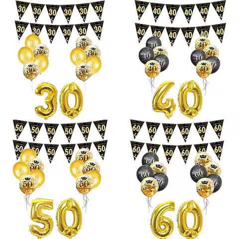 30th 40th 50th 60th birthday decorations Number Balloons Birthday Hanging Banner Flags for Adult 30t