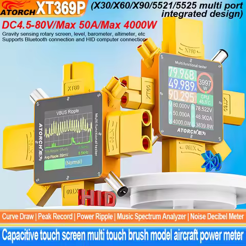 XT369P DC4.5-80V 50A Digital Voltmeter Ammeter XT60 XT30 XT90 Plug Wattmeter Current Capacity Tester