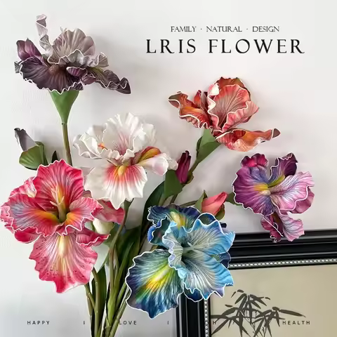 45cm Lifelike Artificial Iris Flowers - 2-Head EVA Texture | Oil Painting Hues & Natural Charm | Ide