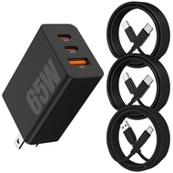 QZIIW 65W USB C Charger, 65W GaN Three-Port Type A +C Fast Charger, Super PD3.0 Fast Charge Adapter,