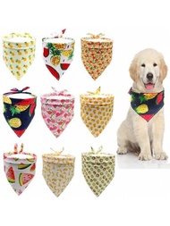 2入組春季聚酯寵物口水圍巾、水果印花寵物圍兜、狗頸巾夏季寵物配件，適用於中大型犬隻，顏色/款式隨機