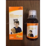 < Expiry Date 02/27 > ORANGE Flavour Axcel Paracetamol-250 Suspension (100ml) Paracetamol Syrup Para
