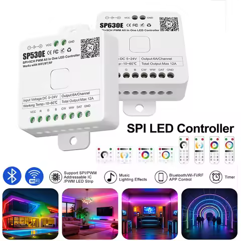 WiFi Alexa Bluetooth SP530E SP630E LED Controller Support PWM Monochrome CCT RGB RGBW RGBCCT or SPI 