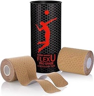 'FlexU Kinesiology Tape: 40 Wide Pre-Cut Y-shape strips (3'' x 10'') - Ideal for Lower Back, Shoulde