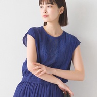 日本 OMNES - 100%印度棉 精緻蕾絲上衣-寶石藍