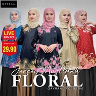 QAYRAA Printed Muslimah Floral Blouse B1-B5 - Black/Red/Green/Burgundy/Jersey Muslimah Baju Muslimah