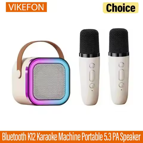 Portable K12 Karaoke Bluetooth 5.3 Speaker Machine PA System with 1-2 Wireless Microphones Home Fami