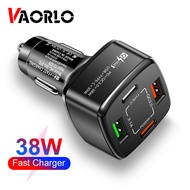 VAORLO 38W Fast Charging Car Charger 4 Ports USB Charger Adapter PD+QC3.0 Phone Charger 12V 24V Quick Charge For OPPO Vivo Huawei infinix Phones